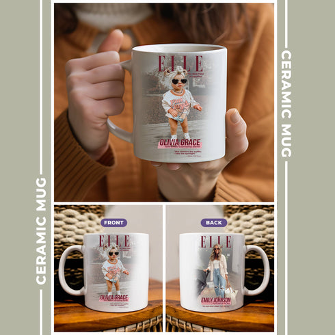 Personalized ELLE Magazine Baby Mug – Custom Photo, Name & Quote Gift for Stylish Moms